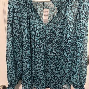 LOFT Women's Blue Floral Top